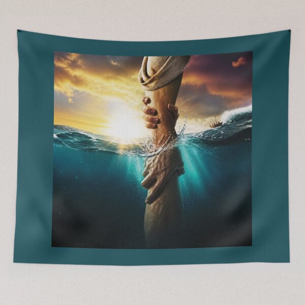 Item preview, Dramatic Rescue Scene: Jesus the savior - Hand Reaching From Water Saved designed and sold by Lucia Amaris Art.