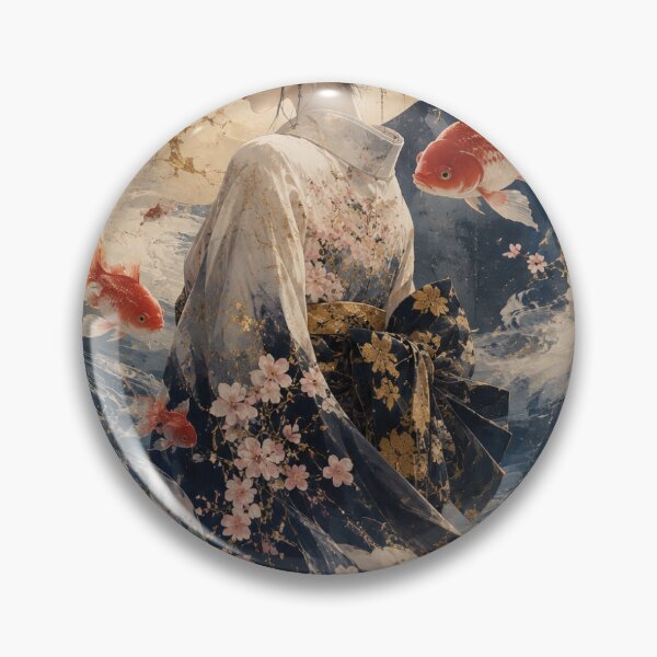 Item preview, Floating Goldfish Dream – Ethereal Japanese Kimono Woman, Moonlit Fantasy Wall Art, Wabi-Sabi Fine Art Print designed and sold by UkiyoeFusion.
