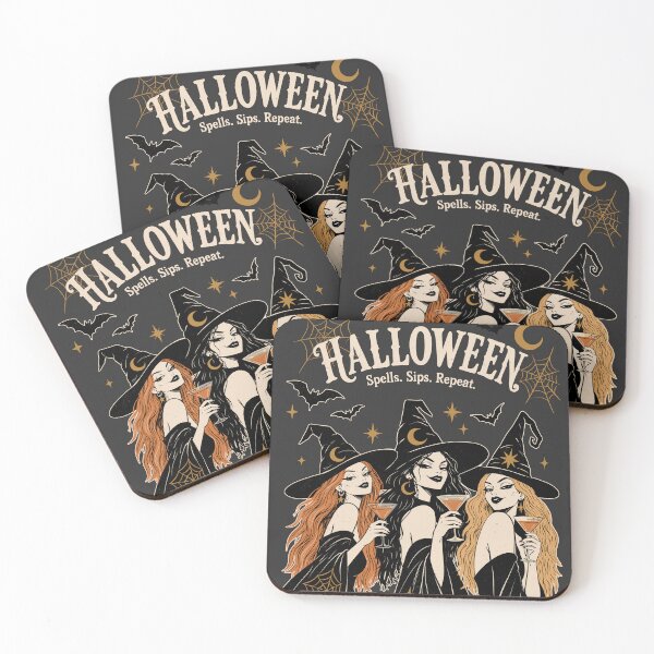 Item preview, Halloween Witches Party Print| Spells Sips Repeat | Stylish Black Witch Halloween GraphicIllustration | Witchy Girls Halloween Gift designed and sold by MonNoir.