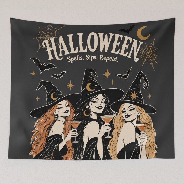 Item preview, Halloween Witches Party Print| Spells Sips Repeat | Stylish Black Witch Halloween GraphicIllustration | Witchy Girls Halloween Gift designed and sold by MonNoir.