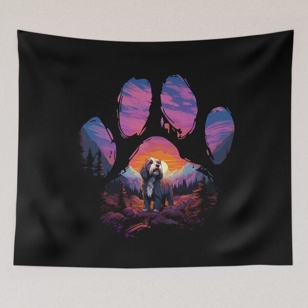 Item preview, Funny Bearded Collie Paw Synthwave Mountain Tree Mom Dad Kids designed and sold by rafaeltto.