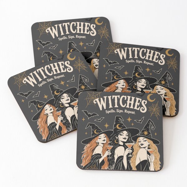 Item preview, Halloween 3 Witches Party Print| Spells Sips Repeat | Stylish Black Witch Halloween GraphicIllustration | Witchy Girls Halloween Gift designed and sold by MonNoir.