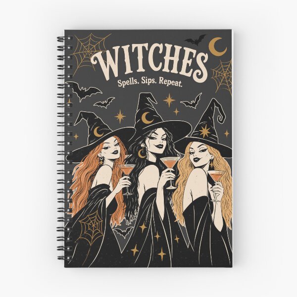 Item preview, Halloween 3 Witches Party Print| Spells Sips Repeat | Stylish Black Witch Halloween GraphicIllustration | Witchy Girls Halloween Gift designed and sold by MonNoir.