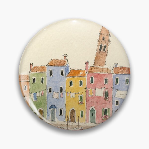 Item preview, Hand Painted Burano Italy - Ink and Watercolor Sketch designed and sold by VisualArtsOasis.
