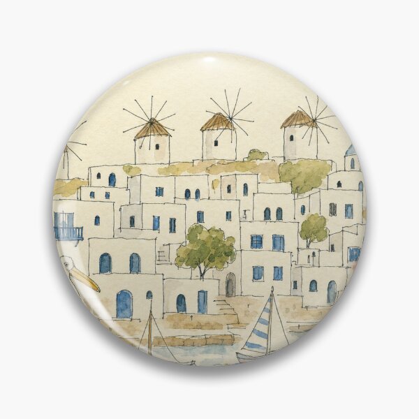 Item preview, Mykonos Greece - Hand Drawn Watercolor Sketch designed and sold by VisualArtsOasis.