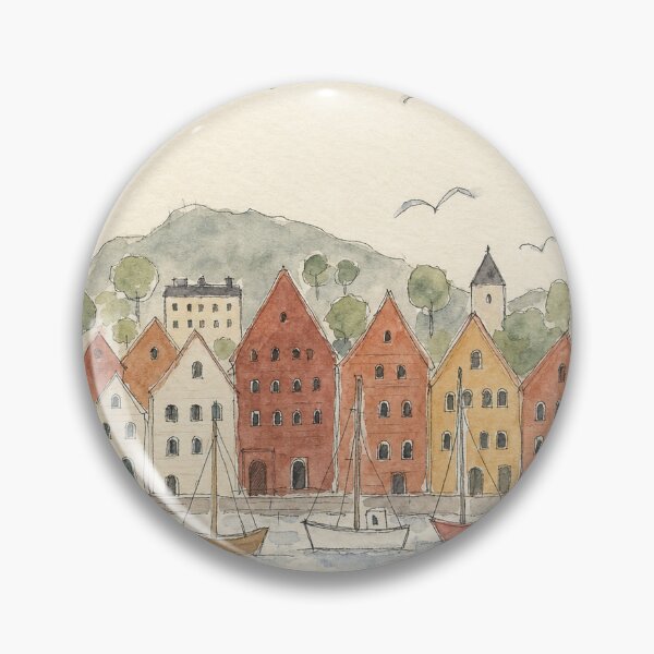 Item preview, Bergen Norway Travel Sketch - Watercolor Illustration designed and sold by VisualArtsOasis.