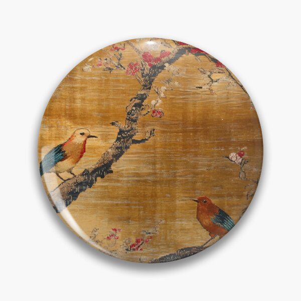 Item preview, Vintage Chinese Gold Silk Chinoiserie Birds Blossom Carpet designed and sold by GrinGalore.