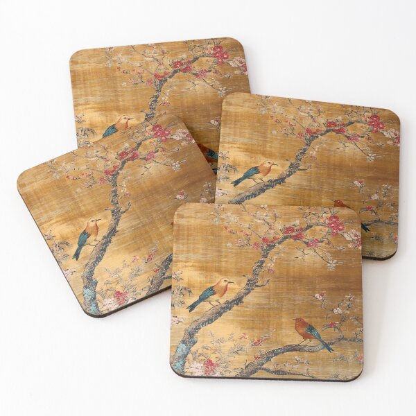 Item preview, Vintage Chinese Gold Silk Chinoiserie Birds Blossom Carpet designed and sold by GrinGalore.