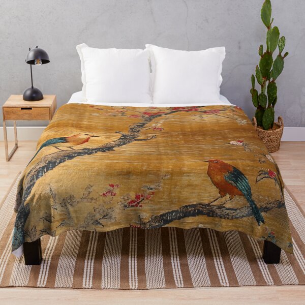 Item preview, Vintage Chinese Gold Silk Chinoiserie Birds Blossom Carpet designed and sold by GrinGalore.