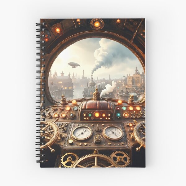 Item preview, Steampunk Airship Cockpit Panoramic View Industrial City Art designed and sold by dougkeder.