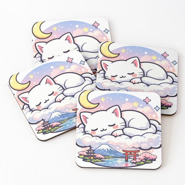 Item preview, Dreamy Kawaii Sleeping Cat Above Japan Sticker | Cute Anime Cloud Cat with Moon & Stars designed and sold by kawaii animal store (in Japan).
