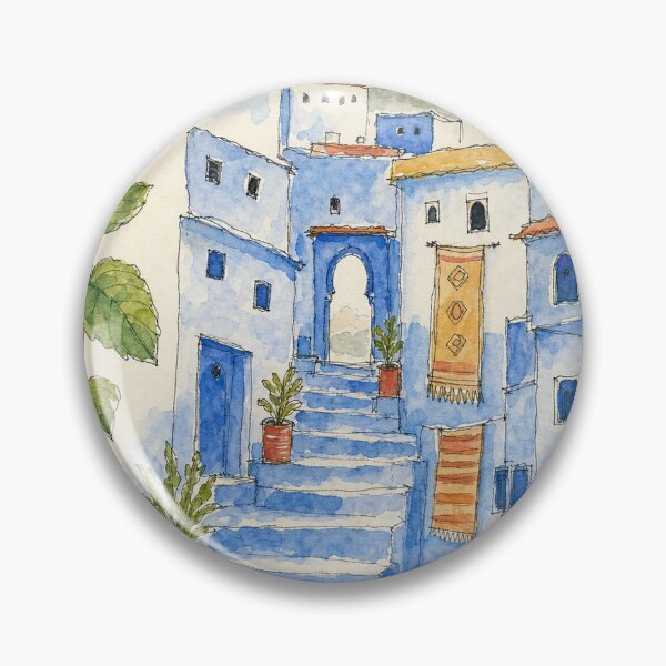 Item preview, Hand Painted Chefchaouen Morocco - Ink and Watercolor Sketch designed and sold by VisualArtsOasis.