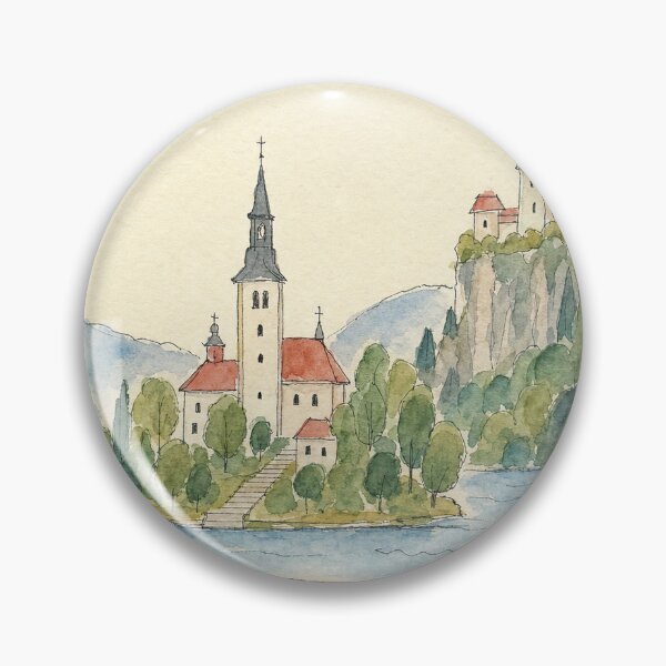 Item preview, Bled Watercolor Sketch - Hand Drawn Slovenia Travel Art designed and sold by VisualArtsOasis.