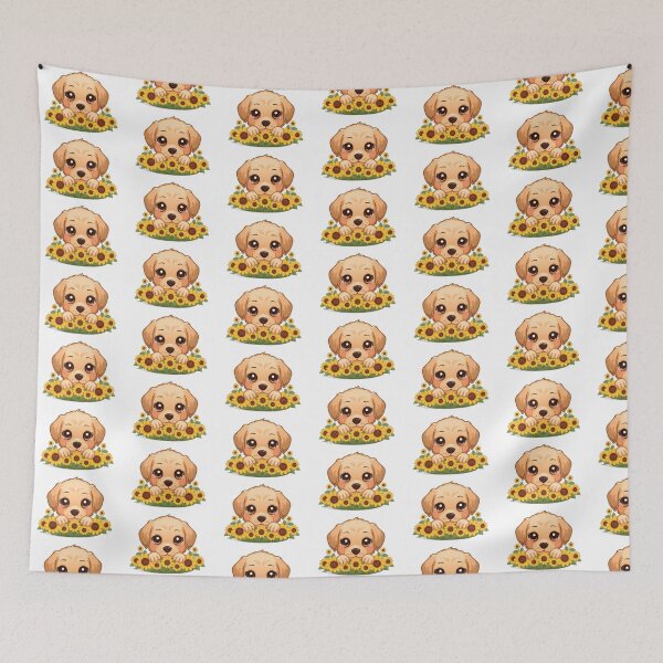 Item preview, Cute Puppy in Sunflowers Kawaii Dog Art designed and sold by AnamikaArtVibe.