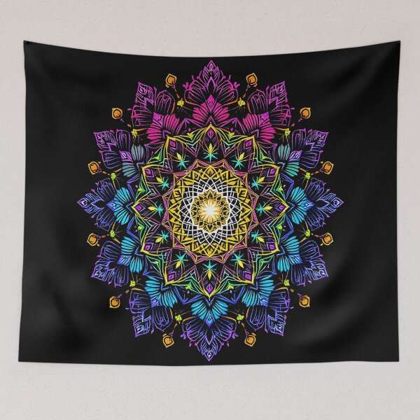 Item preview, Neon Kaleidoscope Mandala – Vibrant Rainbow Sacred Geometry Flower Art designed and sold by DreamyWallVibes.