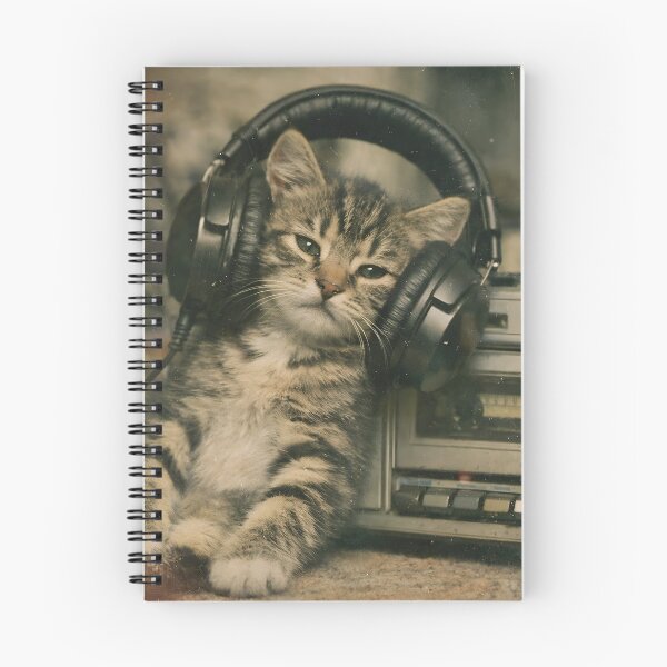Item preview, Kitten Listening to Music Wall Art | Adorable Cat Wearing Headphones by a Vintage Radio | Retro Photography Aesthetic Print designed and sold by PaintedPixels01.