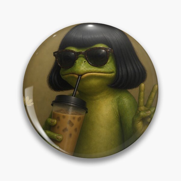 Artikelvorschau, Frosch mit Bobfrisur trinkt Eiskaffee Meme Tierjungen entworfen und verkauft von VibeStoreMix.