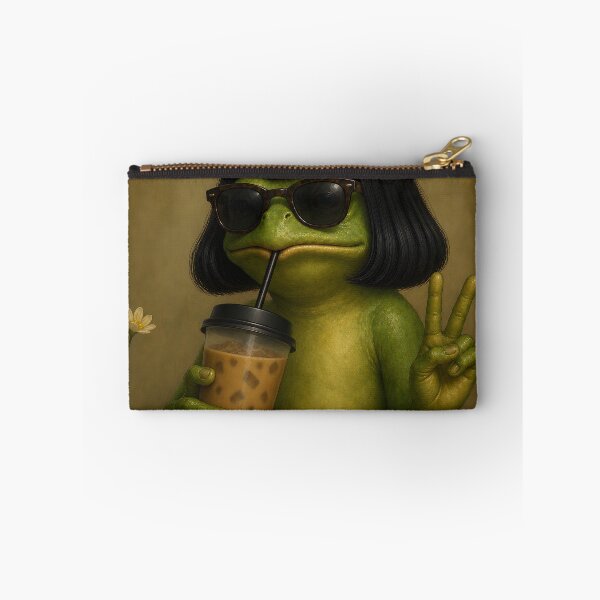 Item preview, Frog with Bob Haircut Drinking Iced Coffee Meme Animal Boys designed and sold by VibeStoreMix.