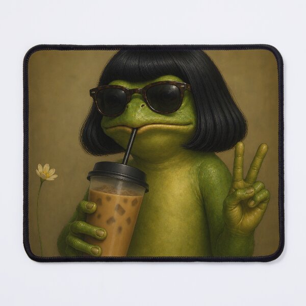 Item preview, Frog with Bob Haircut Drinking Iced Coffee Meme Animal Boys designed and sold by VibeStoreMix.