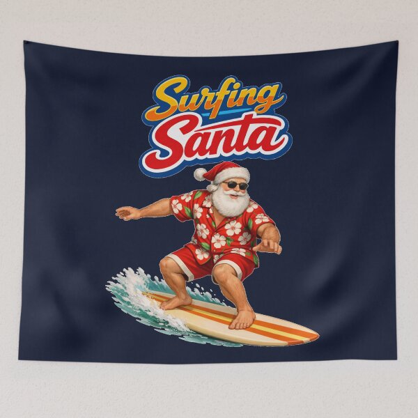 Item preview, Vintage Surfing Santa Tropical Christmas Holiday Graphic designed and sold by DeliaDesignsCo.