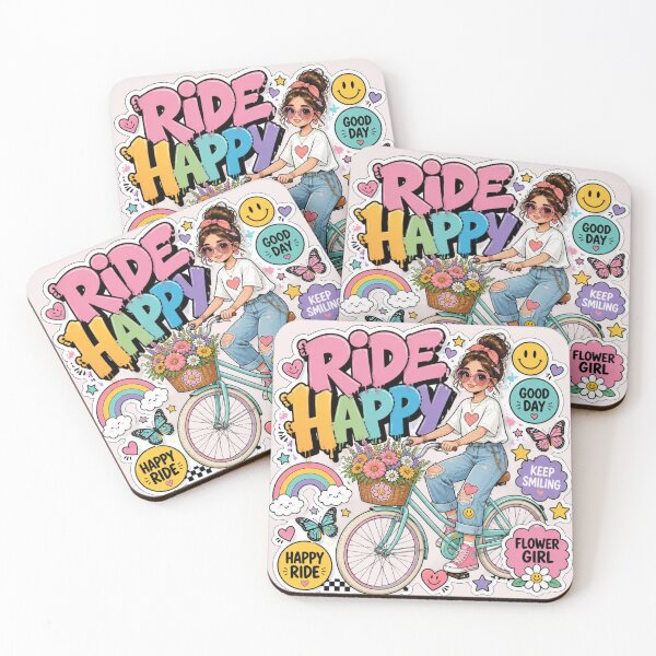 Item preview, RIDE HAPPY Graffiti Sticker PNG | Cute Girl on Bicycle | Colorful Aesthetic Vinyl Decal | Positive Floral Laptop, Journal & Water Bottle Sticker designed and sold by Stylestickers55.