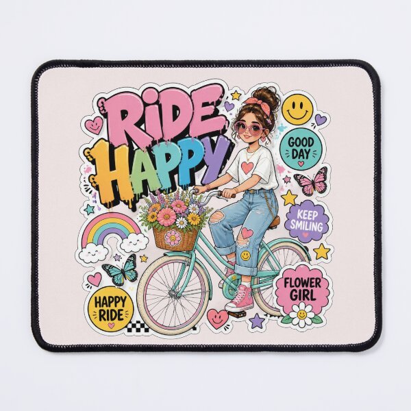 Item preview, RIDE HAPPY Graffiti Sticker PNG | Cute Girl on Bicycle | Colorful Aesthetic Vinyl Decal | Positive Floral Laptop, Journal & Water Bottle Sticker designed and sold by Stylestickers55.