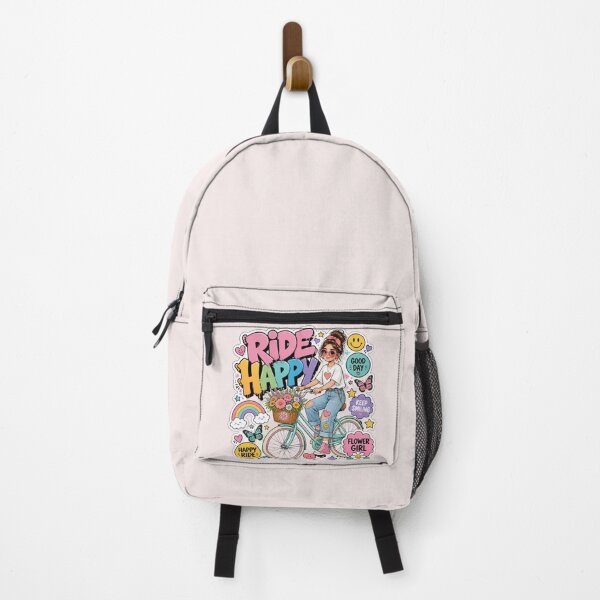 Item preview, RIDE HAPPY Graffiti Sticker PNG | Cute Girl on Bicycle | Colorful Aesthetic Vinyl Decal | Positive Floral Laptop, Journal & Water Bottle Sticker designed and sold by Stylestickers55.