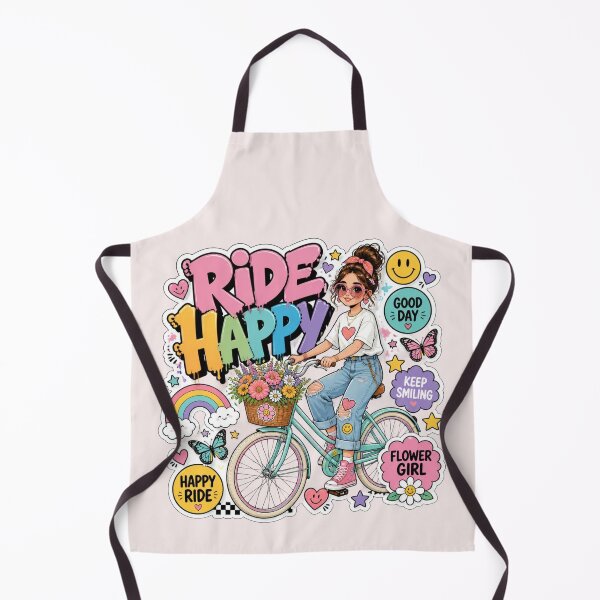 Item preview, RIDE HAPPY Graffiti Sticker PNG | Cute Girl on Bicycle | Colorful Aesthetic Vinyl Decal | Positive Floral Laptop, Journal & Water Bottle Sticker designed and sold by Stylestickers55.