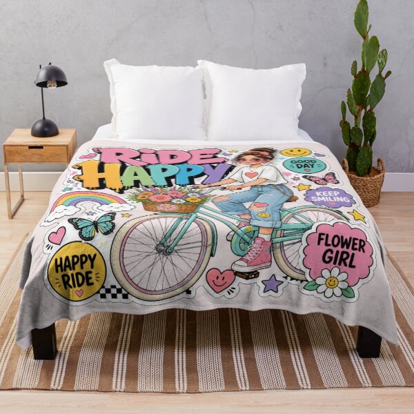 Item preview, RIDE HAPPY Graffiti Sticker PNG | Cute Girl on Bicycle | Colorful Aesthetic Vinyl Decal | Positive Floral Laptop, Journal & Water Bottle Sticker designed and sold by Stylestickers55.