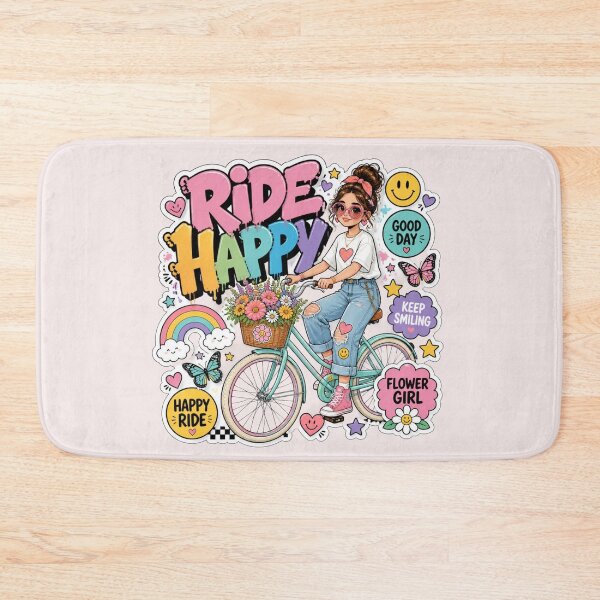 Item preview, RIDE HAPPY Graffiti Sticker PNG | Cute Girl on Bicycle | Colorful Aesthetic Vinyl Decal | Positive Floral Laptop, Journal & Water Bottle Sticker designed and sold by Stylestickers55.