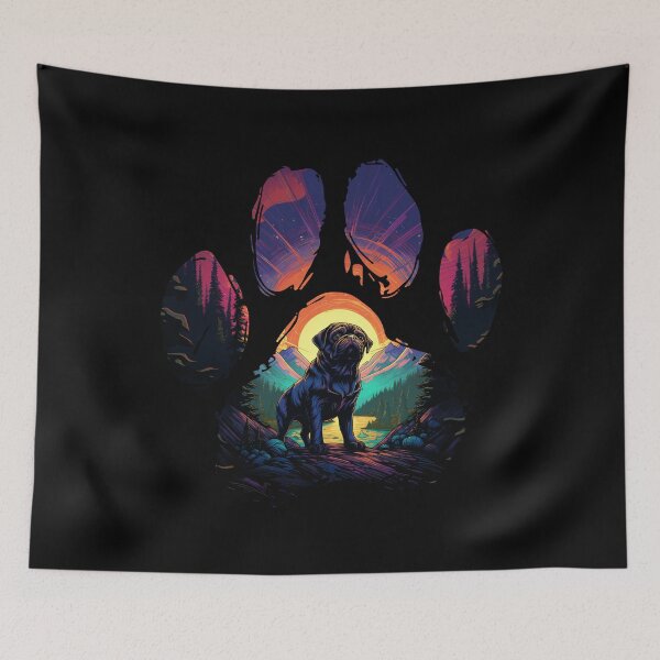 Item preview, Funny Black Pug Paw Synthwave Mountain Tree Mom Dad Kids designed and sold by rafaeltto.