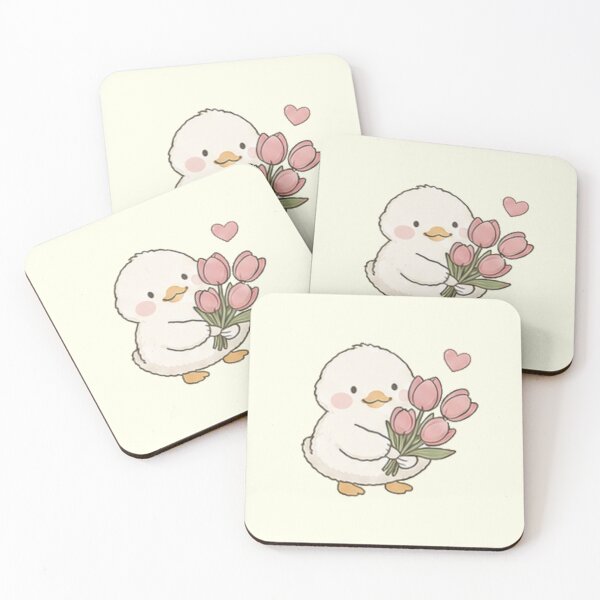 Item preview, Cute Baby Duck Holding Tulip Bouquet Aesthetic designed and sold by Rehnair.