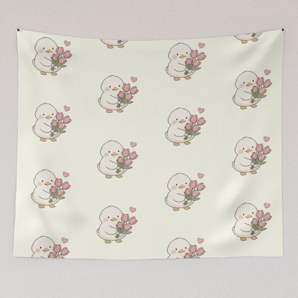 Item preview, Cute Baby Duck Holding Tulip Bouquet Aesthetic designed and sold by Rehnair.