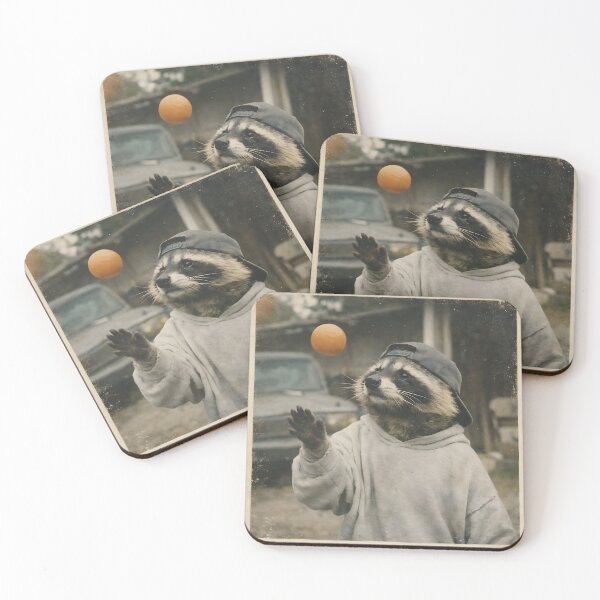 Item preview, Raccoon Playing with an Orange Ball Wall Art | Playful Wildlife Portrait | Retro Photography Aesthetic Vintage Print designed and sold by PaintedPixels01.