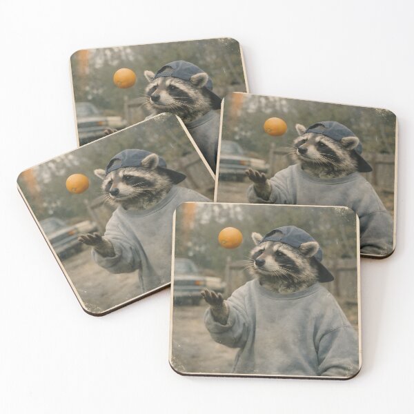 Item preview, Raccoon Playing with an Orange Ball Wall Art | Playful Wildlife Portrait | Retro Photography Aesthetic Vintage Print designed and sold by PaintedPixels01.