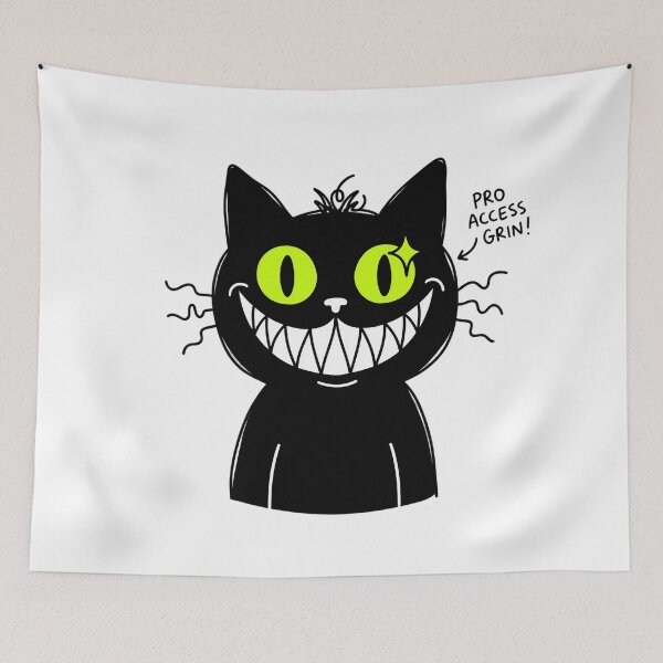 Item preview, Funny Evil Black Cat Creepy Cute Smile Void Cat Doodle Illustration designed and sold by crazyhome.