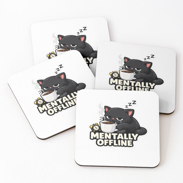 Item preview, Mentally Offline – Sleepy Black Cat Coffee Sticker designed and sold by Genzfirevibes.