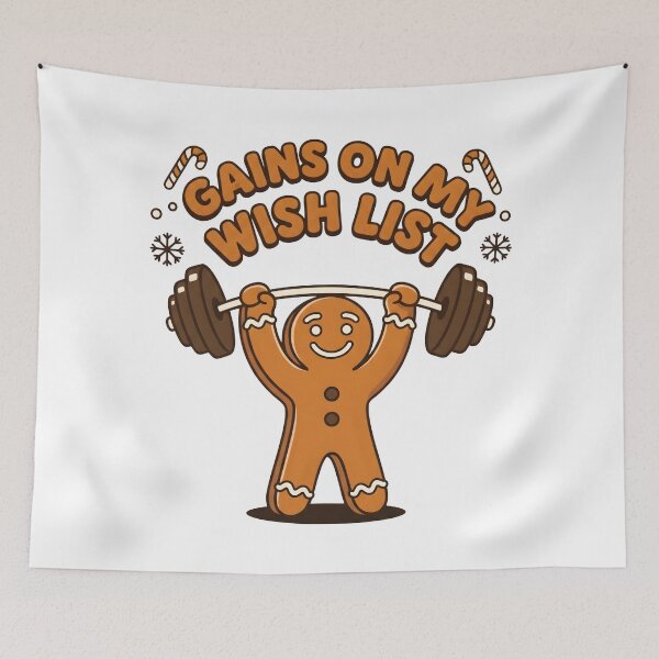 Item preview, Gains On My Wish List Funny Gingerbread Weightlifting Christmas T-Shirt designed and sold by StickerNestYou.