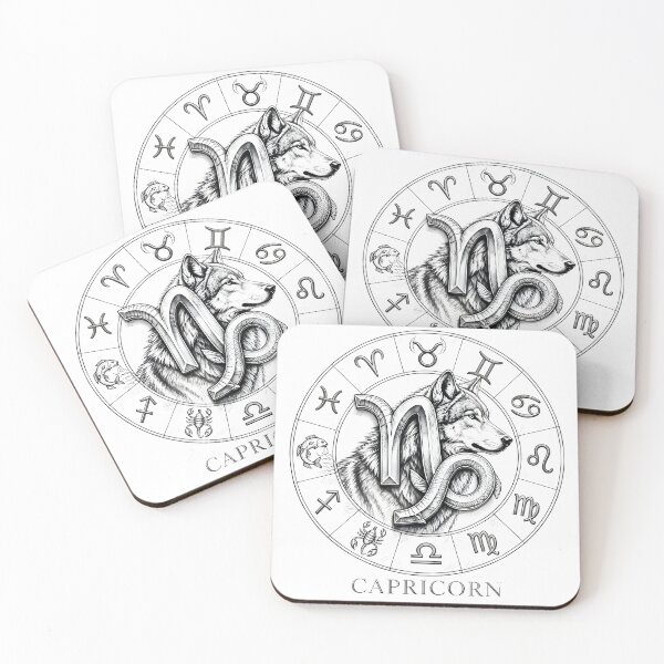 Item preview, Capricorn Wolf Zodiac Wheel Line Art designed and sold by Zodiac Celestial Art.