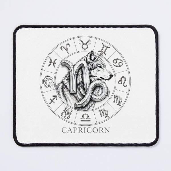Item preview, Capricorn Wolf Zodiac Wheel Line Art designed and sold by Zodiac Celestial Art.