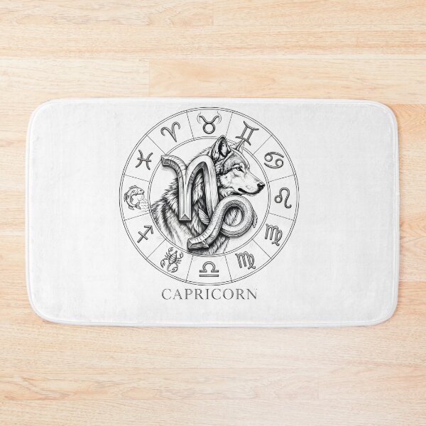 Item preview, Capricorn Wolf Zodiac Wheel Line Art designed and sold by Zodiac Celestial Art.