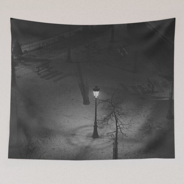 Item preview, Montparnasse, Square Jolivet, Paris winter scene 1926 black and white Parisian cityscape photograph by Andre Kertesz designed and sold by Astrid Arkhangelsky.