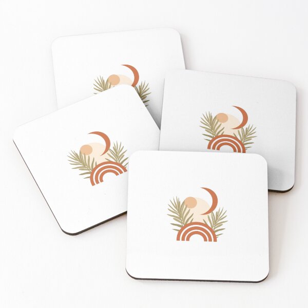 Item preview, Boho Terracotta Sun Crescent Moon Tropical Leaves Minimalist Art designed and sold by ByKayaPrints.