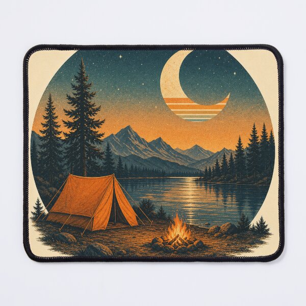 Item preview, Retro Night Camp by a Mountain Lake – 70s Outdoor Design designed and sold by Sunset Syndicate.