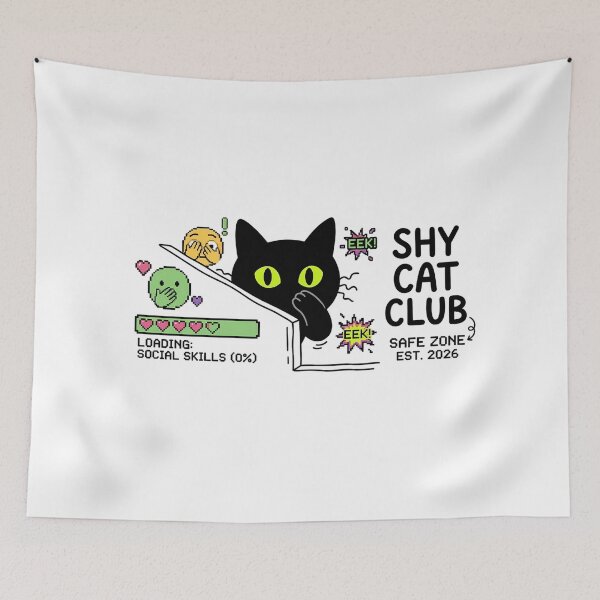 Item preview, Shy Cat Club Social Skills 0 Percent Retro Pixel Art Black Cat Meme Sticker designed and sold by crazyhome.