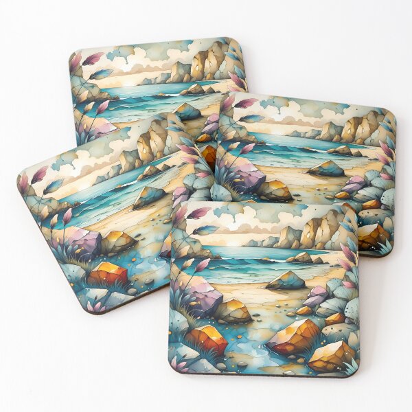 Item preview, Watercolor painting of coastal beach designed and sold by Chi261.