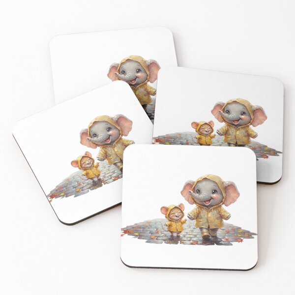 Item preview, Cute Elephant and Mouse Walking in Rain Autumn Raincoat Art designed and sold by BonnieGlam13.