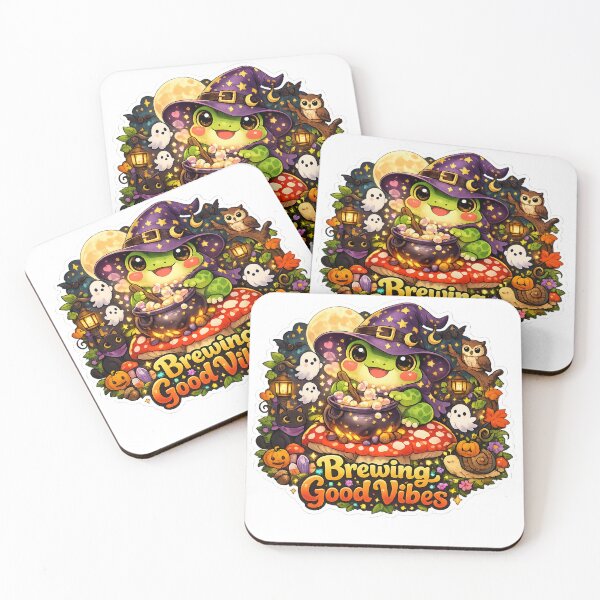 Item preview, Brewing Good Vibes Kawaii Witch Frog Sticker | Cozy Halloween Cottagecore Art designed and sold by RDcollections.
