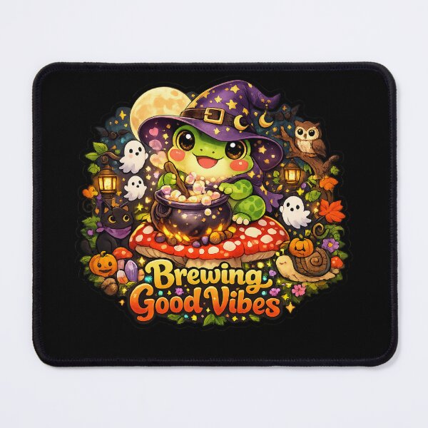 Item preview, Brewing Good Vibes Kawaii Witch Frog Sticker | Cozy Halloween Cottagecore Art designed and sold by RDcollections.