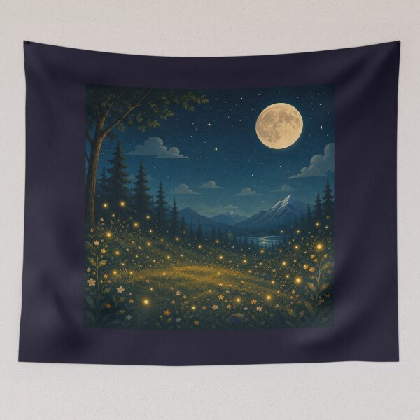Item preview, Valley of the Constellations – Fantasy Night Landscape | Nature Illustration designed and sold by Goodthingstree.